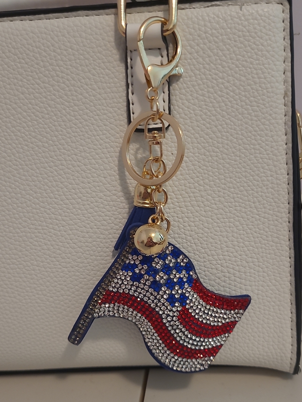Rhinestone American Flag Keychain Charm - Red, White, Blue